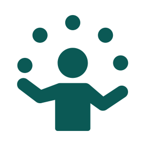 Marketing professional managing multiple tasks including SEO, content creation, social media, email marketing, CRM, and analytics.